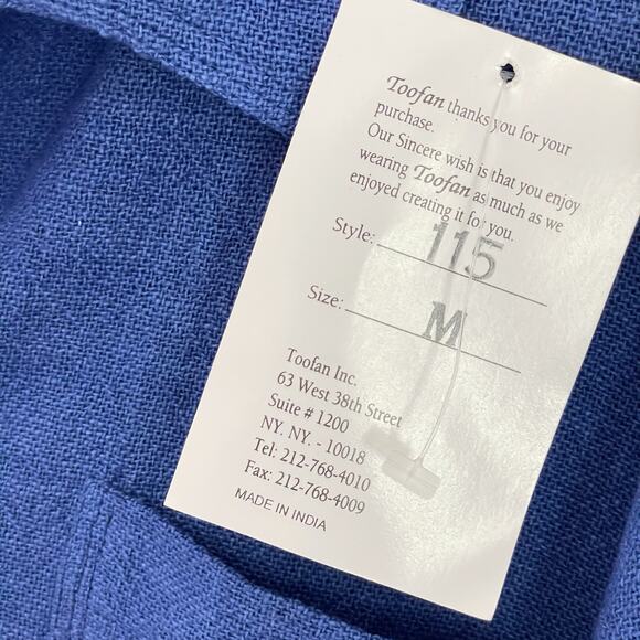 Oversized Blue Cotton Button Down Shirt Boxy Fit Textured Gauze Lagenlook M - Picture 6 of 8